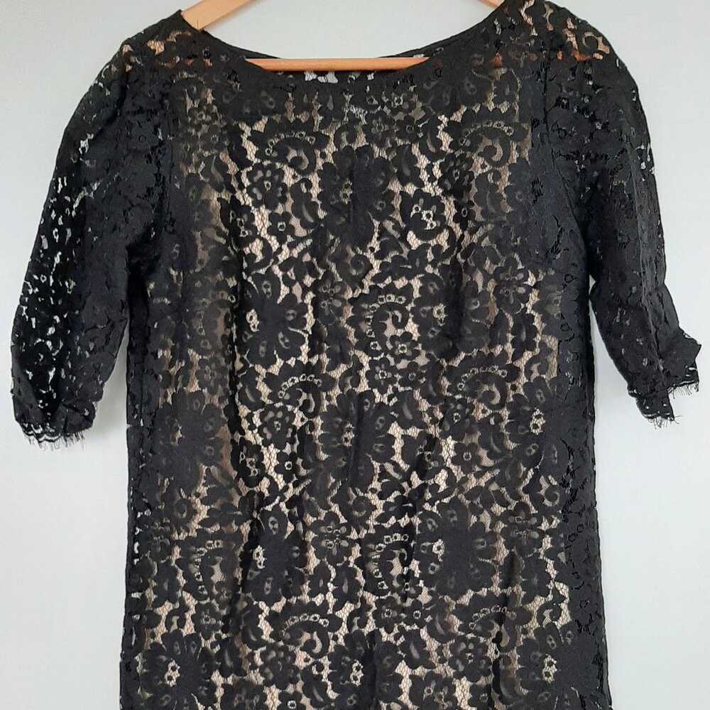 ROBERT RODRIGUEZ - Short Sleeve Lace Dress - Black - Size 6